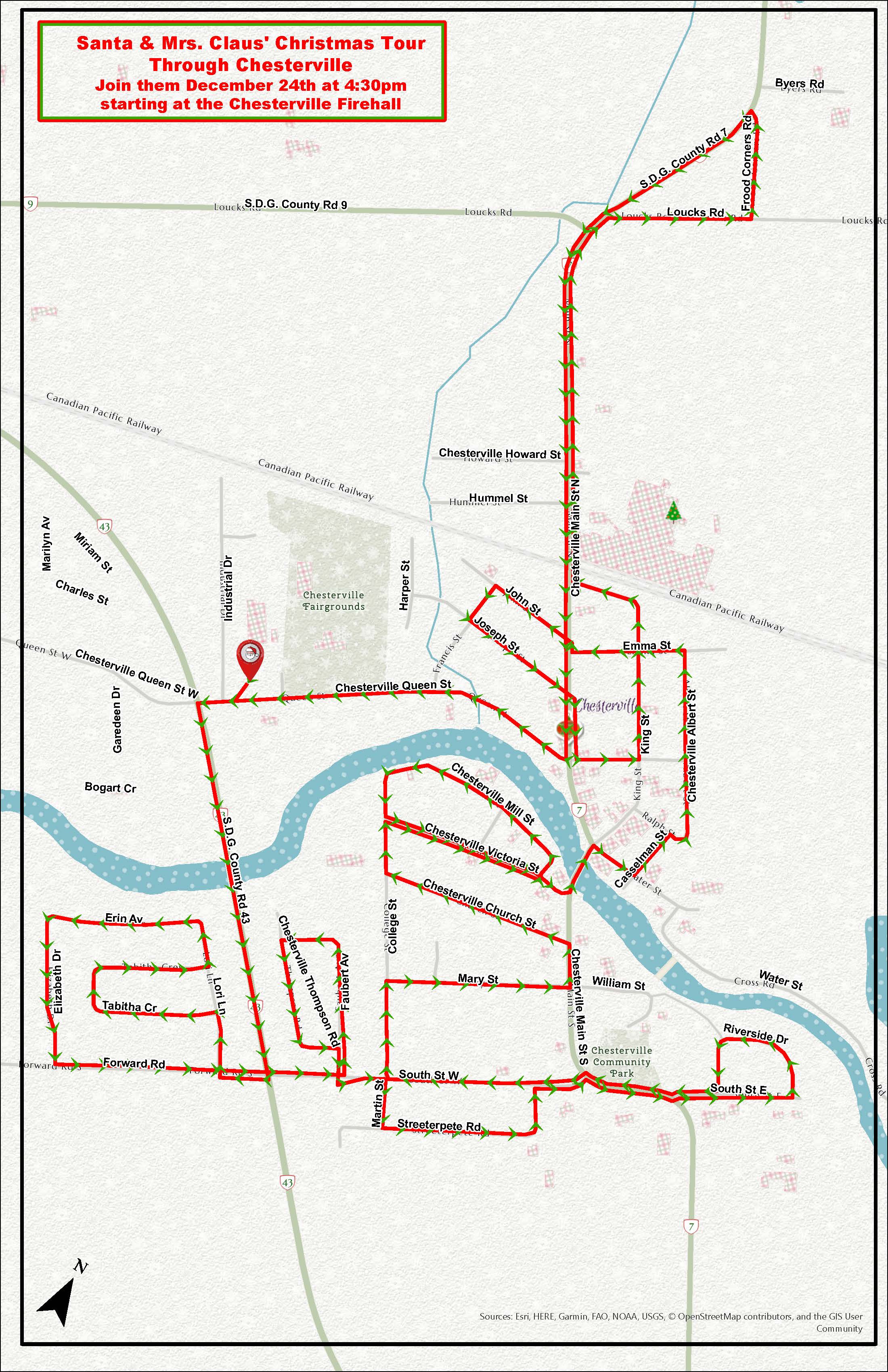 Map route of Chesterville Santa parade