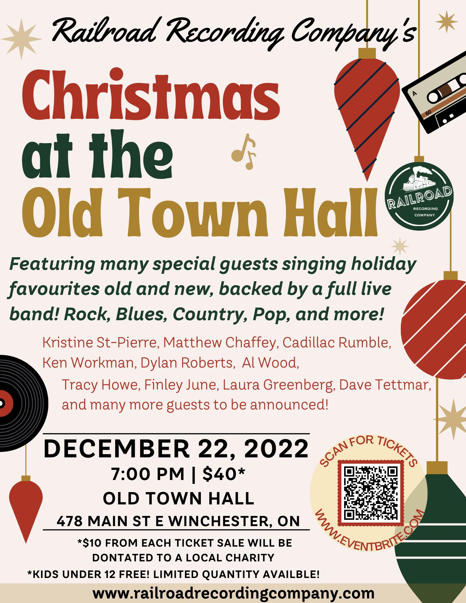 Christmas Concert Poster with Christmas bulbs and cassette tapes