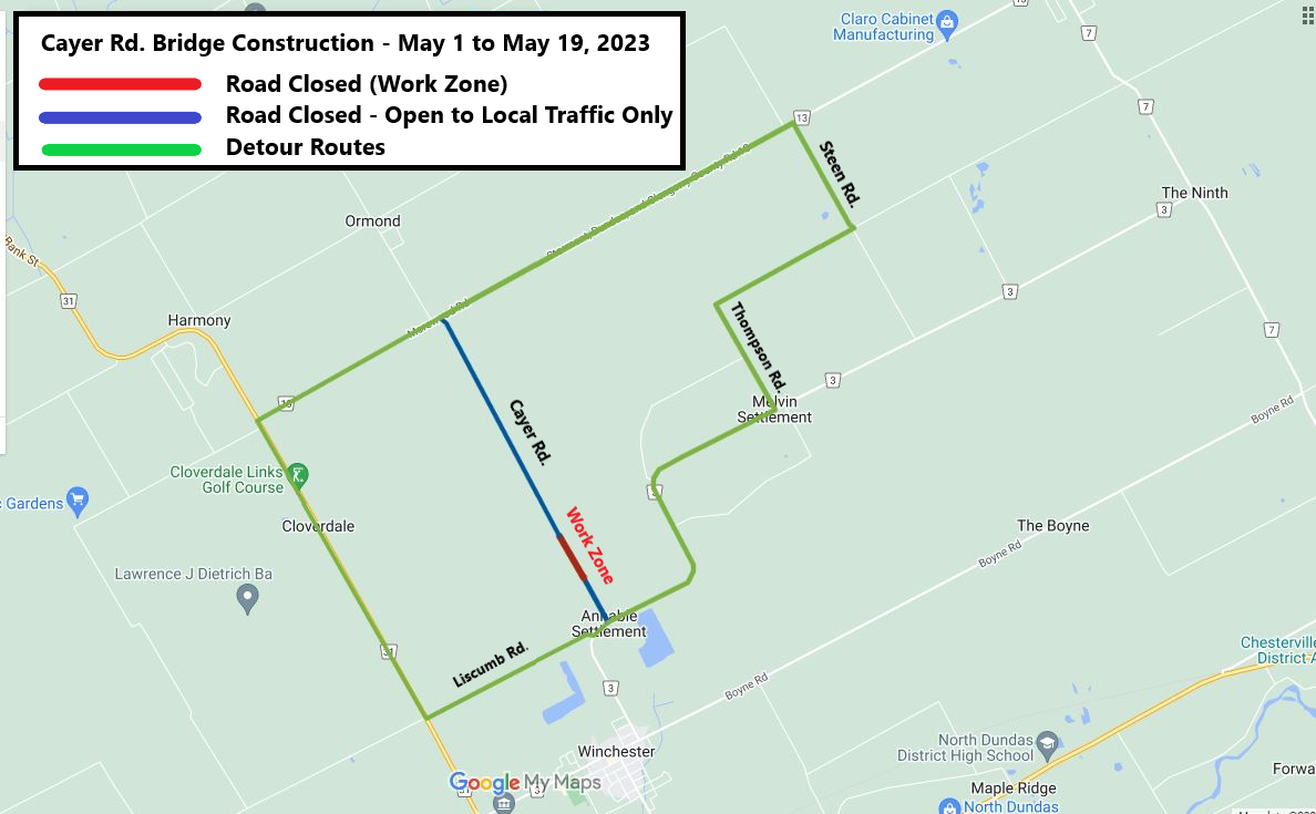 Revised Cayer Rd Bridge Detour Map
