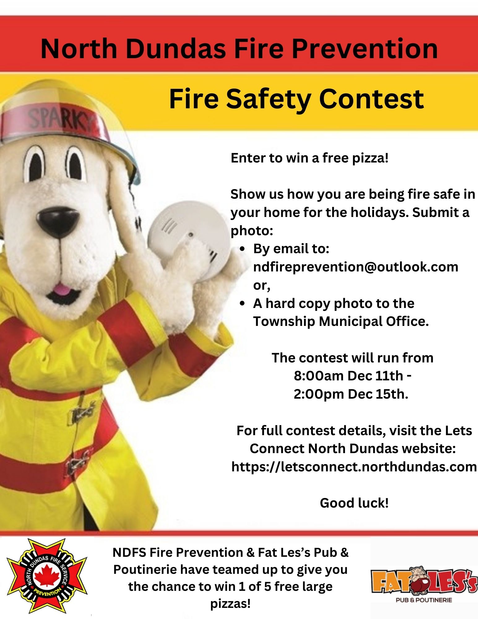 contest poster with sparky the dog on it