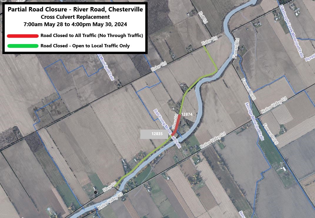 Map of River Road Culvert Replacement and Road Closure 