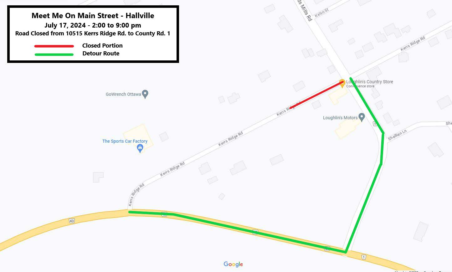 Meet Me on Main Street Hallville Road Closure Map