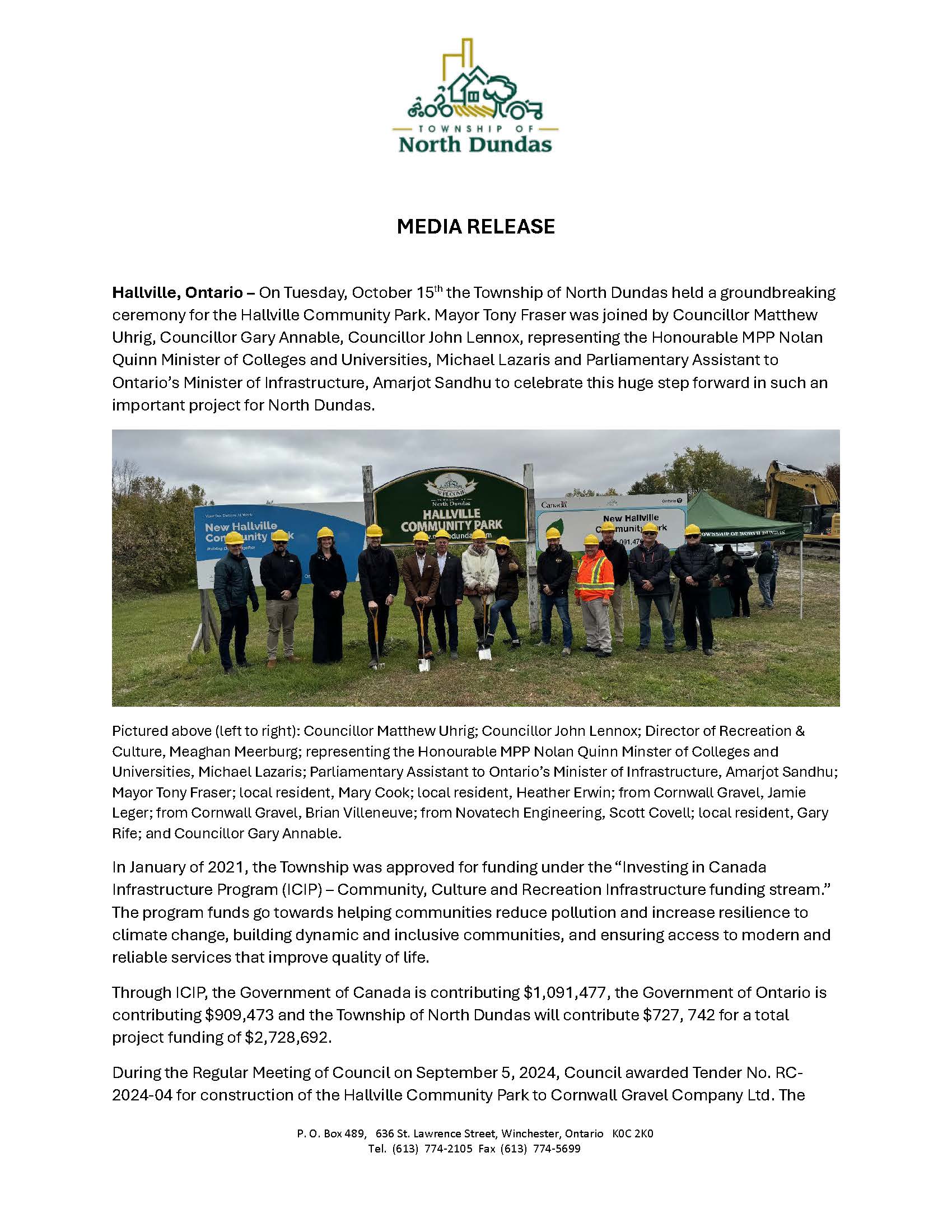 Hallville Community Park Groundbreaking PR Page 1