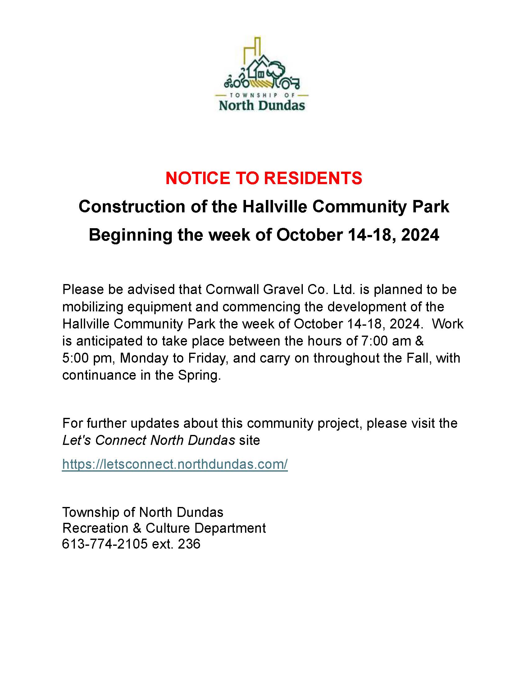 Public Notice Construciton of Hallville Community Park