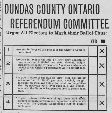 Notice for Referendum vote in Dundas County.